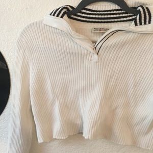 Ralph Lauren white cropped sweater with striped collar